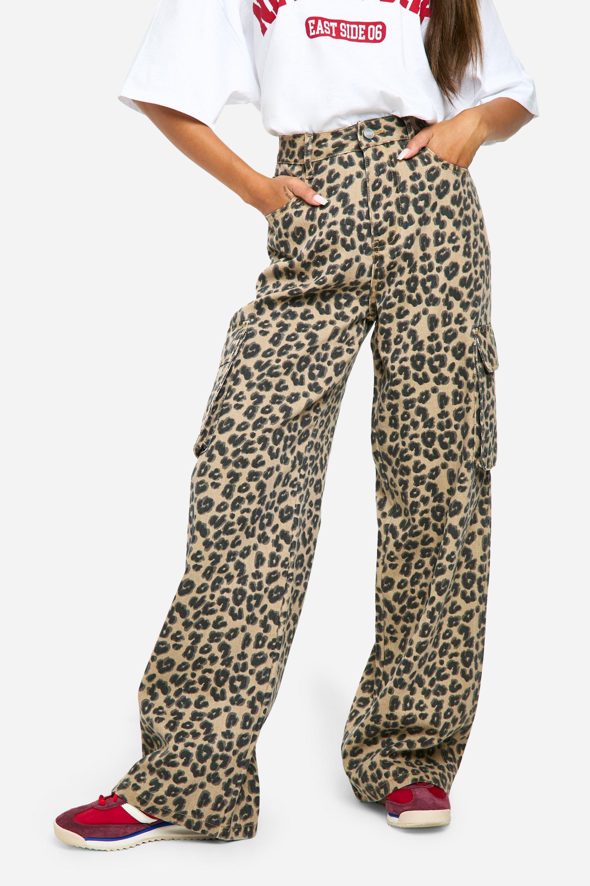 Leopard Print Cargo Wide Leg Jean | boohoo USA